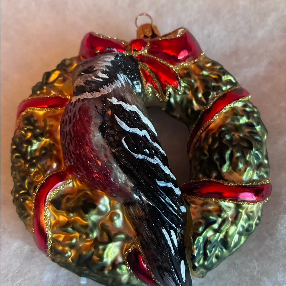 Southern Living NIB Festive Bird Mouth Blown Glass Ornaments, Set of 2